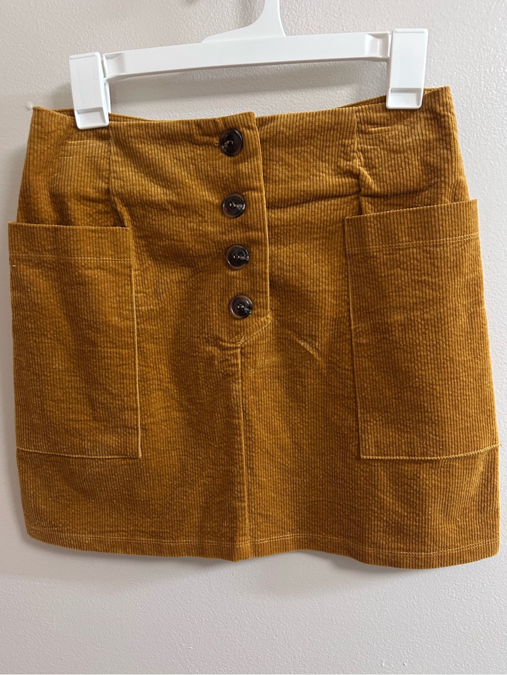 Hem & Thread Mustard Yellow Corduroy Button-Front Mini Skirt with Pockets Small